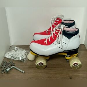 Castrap White/Red Double Row Roller Skates Professional Roller Derby Size 40 EUC